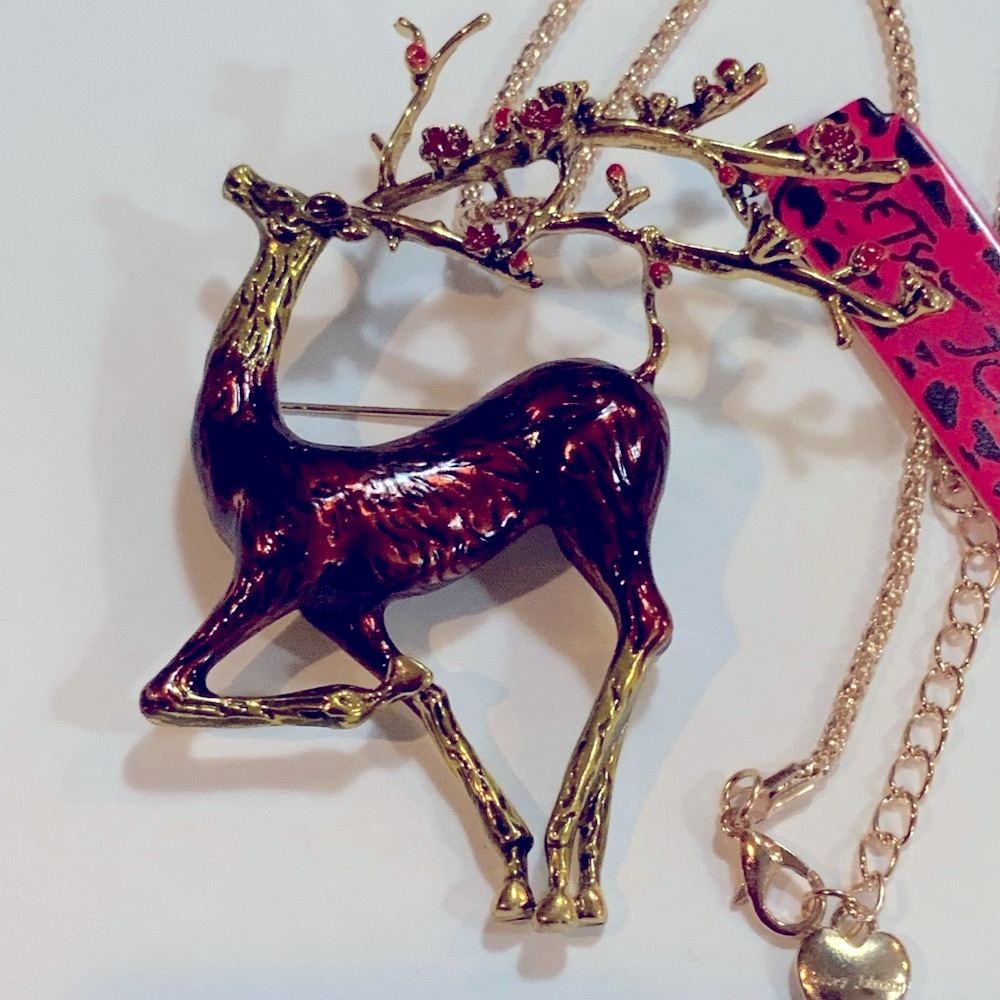 Betsey Johnson Necklace Brooch Pin Deer Antlers #081